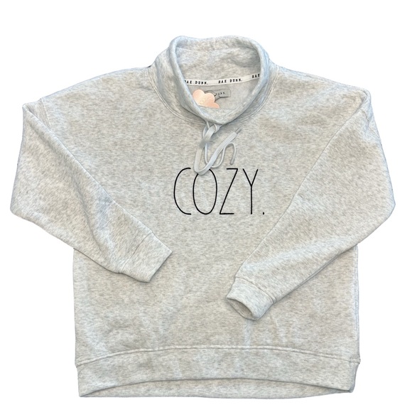 Rae Dunn Tops - Rae Dunn gray super soft “COZY” pullover lightweight cowl neck sweatshirt NWT S
